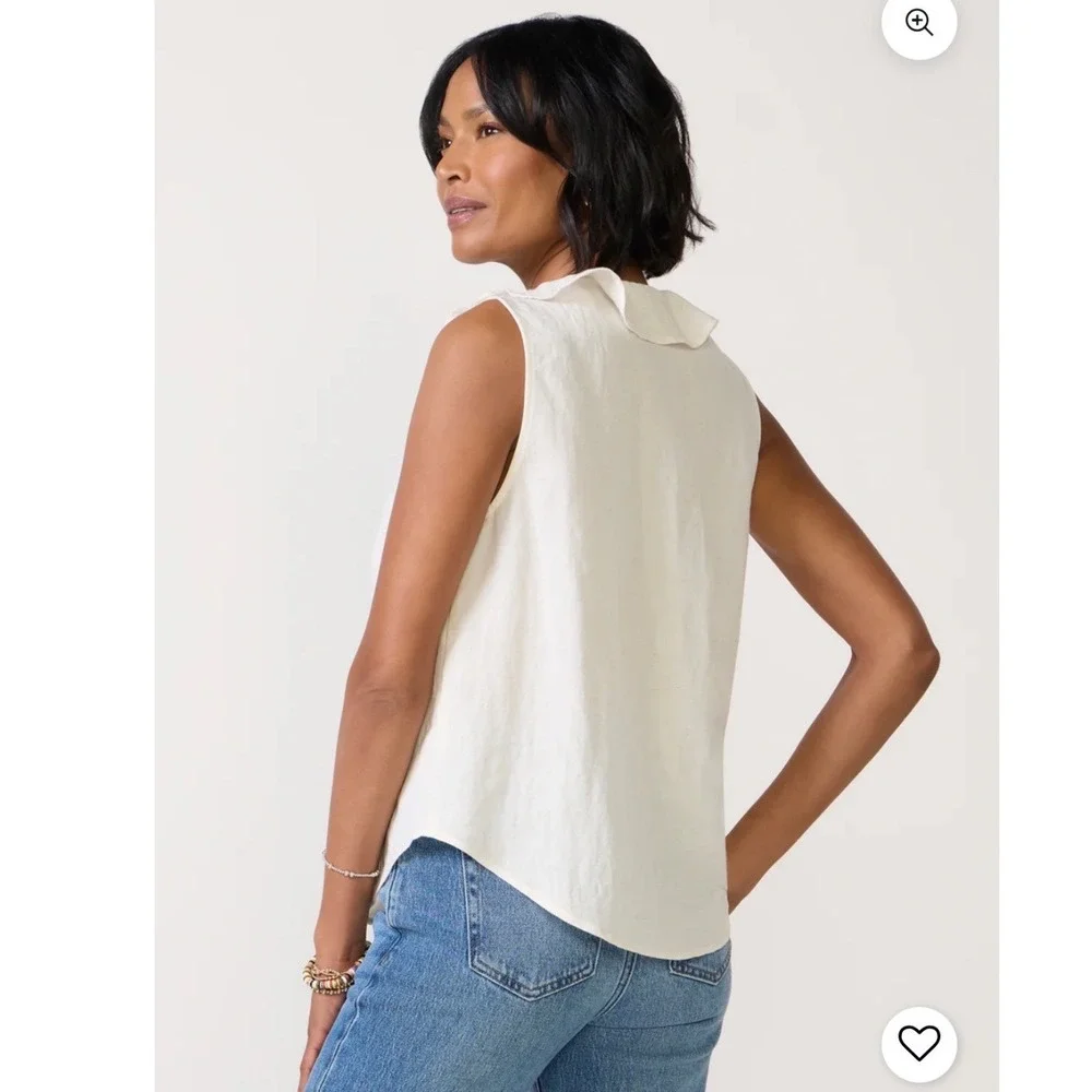 Cloth and Stone Cream Ivory Tie Front Ruffle Sleeveless Top XL NWT - Picture 3 of 8